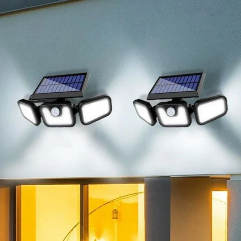 Refletor Led Solar 3 Cabeças Giratoria Sensor de movimento