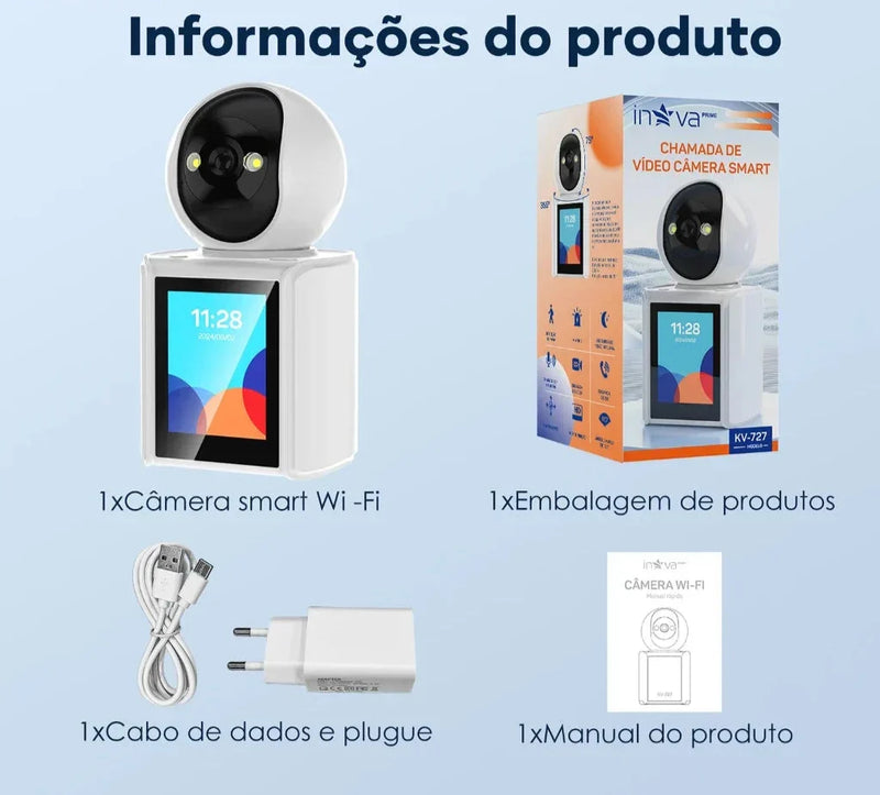 Inova Câmera de segurança com tela 2K de visão noturna