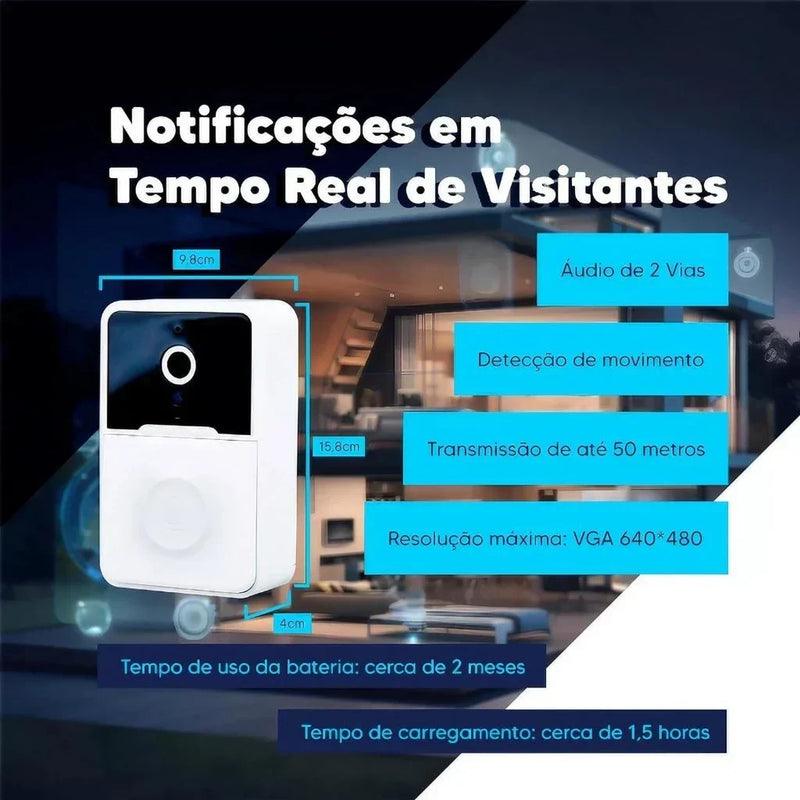 Campainha com Câmera Vídeo Porteiro Sem Fio Wi-Fi HD