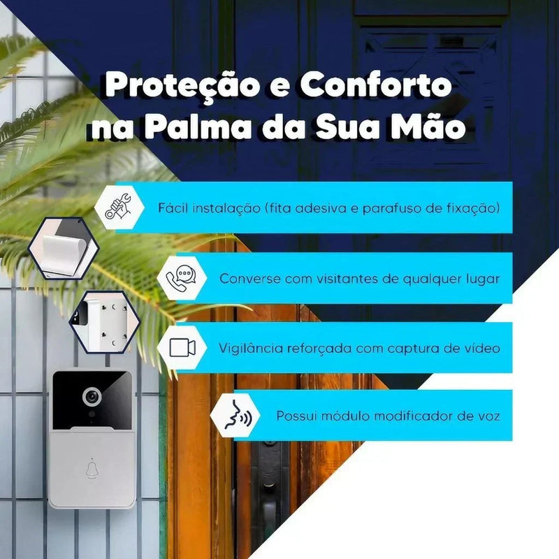 Campainha com Câmera Vídeo Porteiro Sem Fio Wi-Fi HD